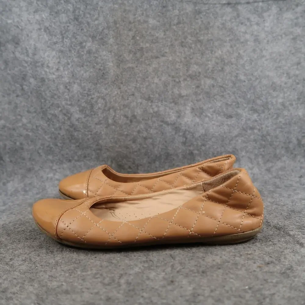 Link Shoes Girls 3 Ballet Flats Slip On Cap Toe Quilted Casual Comfort Brown